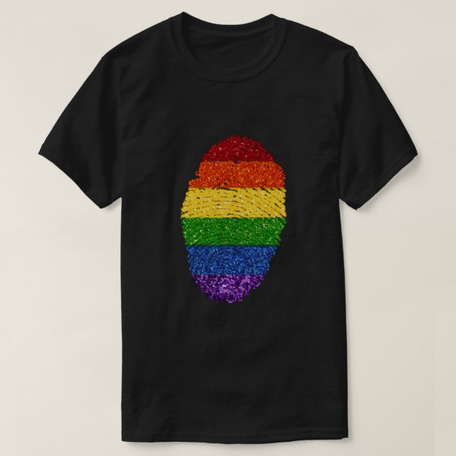 LGBT Pride Rainbow Glitter Fingerprint T-Shirt (Design Front)