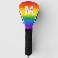 LGBT Pride Rainbow Glitter Stripe Monogram Name Golf Head Cover