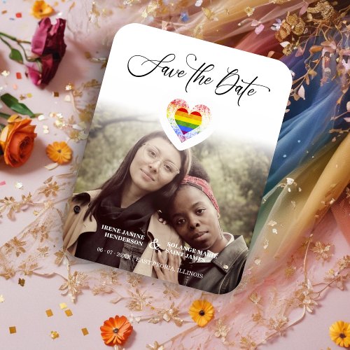 LGBT Pride Rainbow Heart Lesbian Gay Photo Magnet