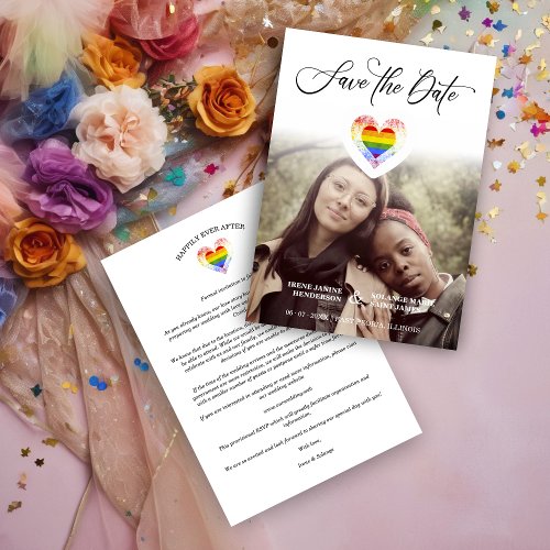 LGBT Pride Rainbow Heart Lesbian Gay Photo Save The Date
