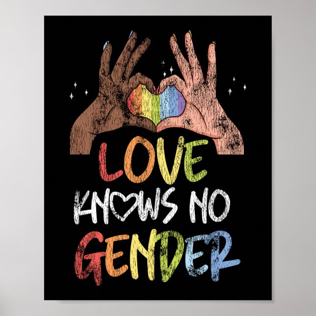 LGBT Pride Rainbow Love Knows No Gender Black Poster (Front)
