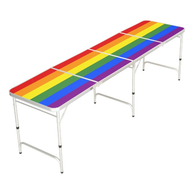 LGBT Pride Rainbow Stripes Beer Pong Table (Angled)
