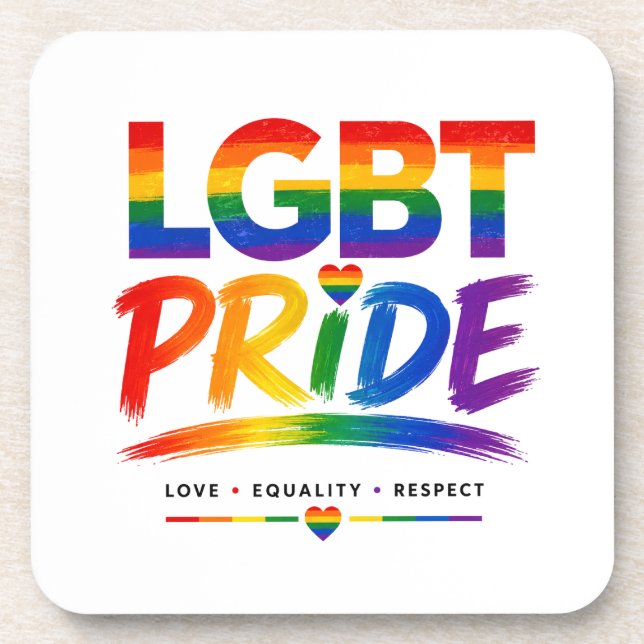 LGBT Pride Rainbow Typography Beverage Coaster (Front)