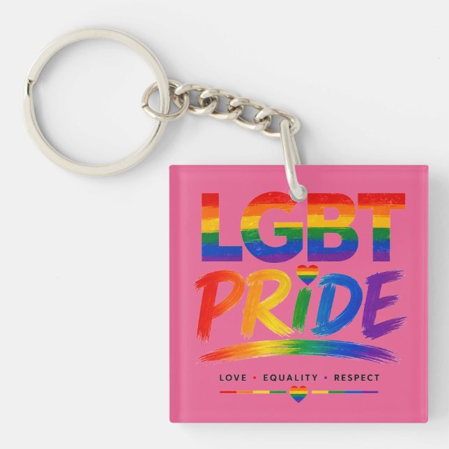 LGBT Pride Rainbow Typography Keychain (Front)