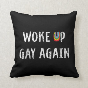 LGBT Pride Rainbow Woke Up Gay Again Retro Vintage Throw Pillow