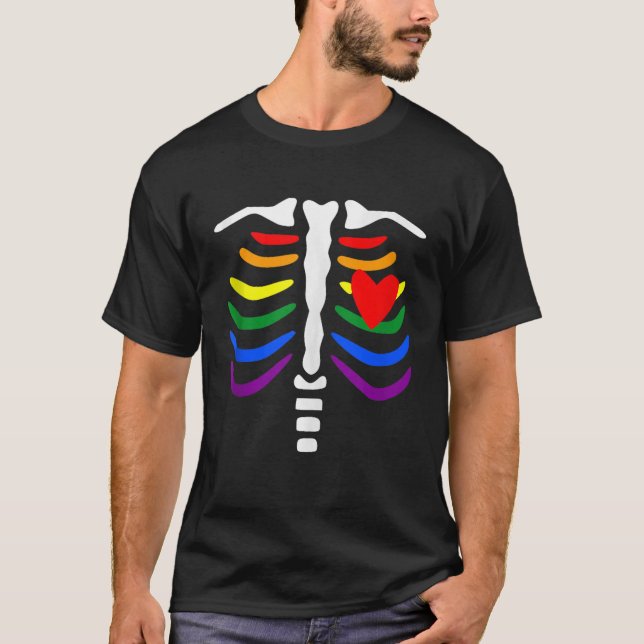 LGBT Pride Rib Cage Rainbow Skeleton Xray Funny LG T-Shirt (Front)