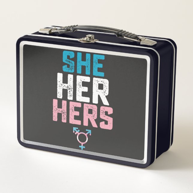 LGBT Pride She Her Hers Trans Transgender Pronouns Metal Lunch Box (Front)
