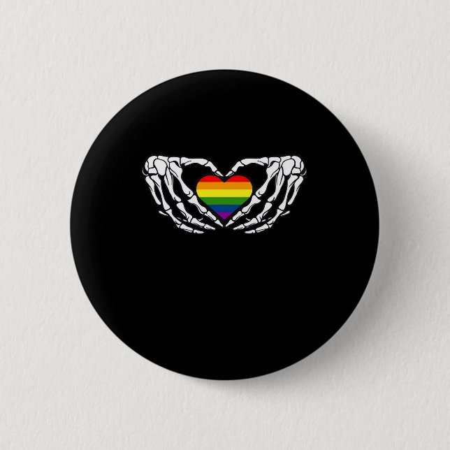 Lgbt Pride Skeleton Halloween Goth Heart Classic Button (Front)