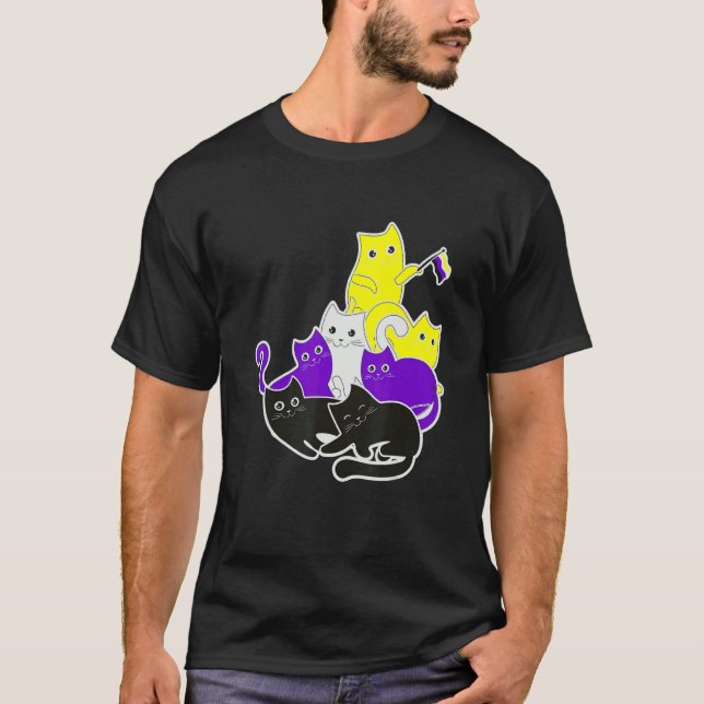 Lgbt Pride Social Movement Non Binary Cat Flag T-Shirt (Front)