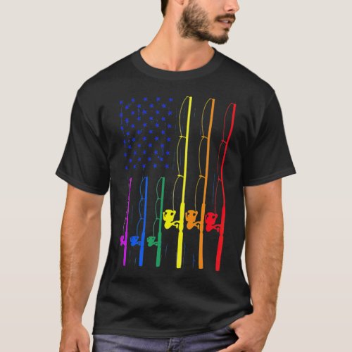 LGBT Pride Spinning Rod Fishing Pole USA Flag 1  T_Shirt