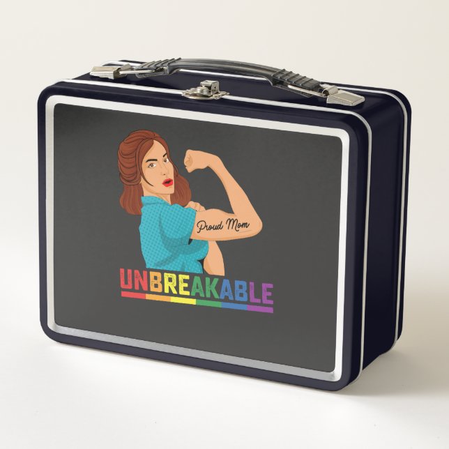 LGBT Pride Unbreakable Proud Mom Gay Lesbian Trans Metal Lunch Box (Front)