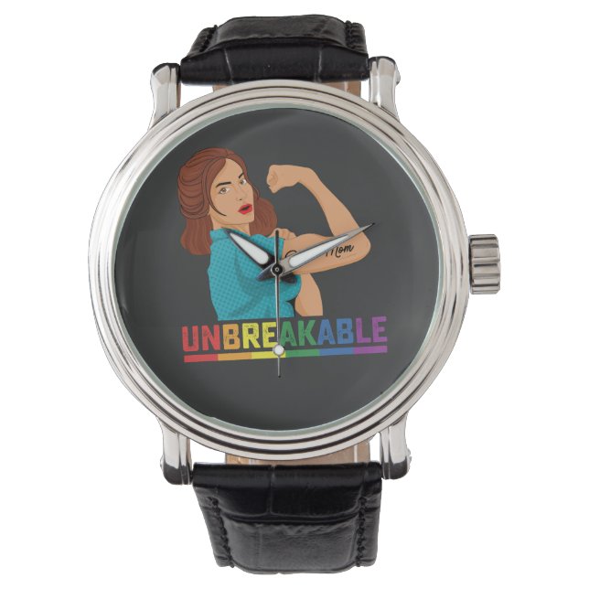 LGBT Pride Unbreakable Proud Mom Gay Lesbian Trans Watch (Front)