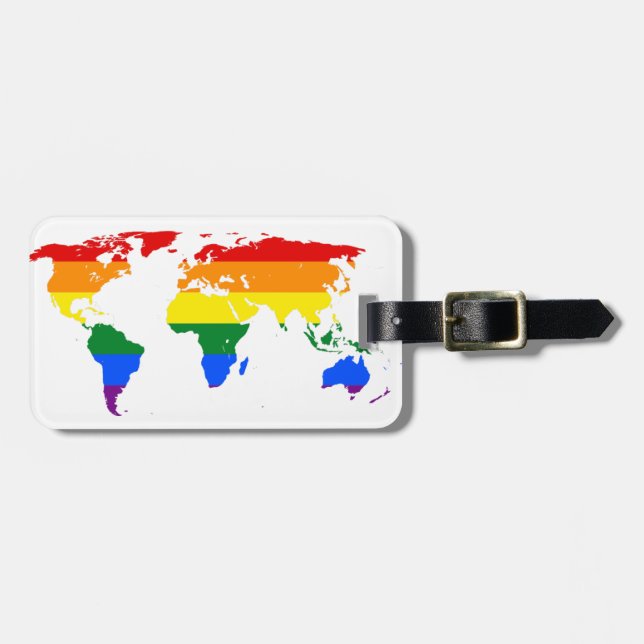 LGBT Pride World Map Customizable Luggage Tag (Front Horizontal)