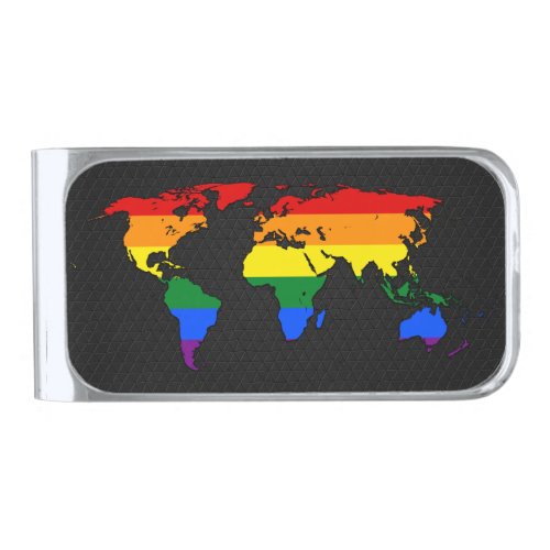 LGBT pride world map  Silver Finish Money Clip