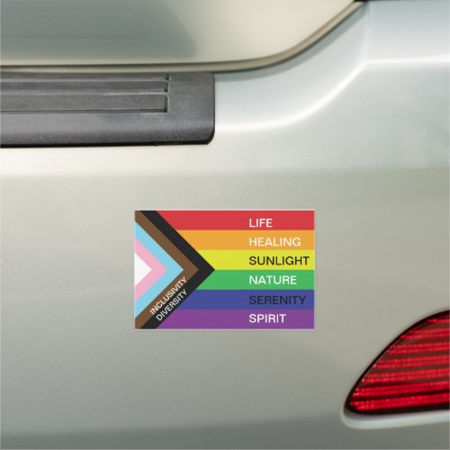 LGBT Progress Pride Rainbow flag with custom text  Car Magnet