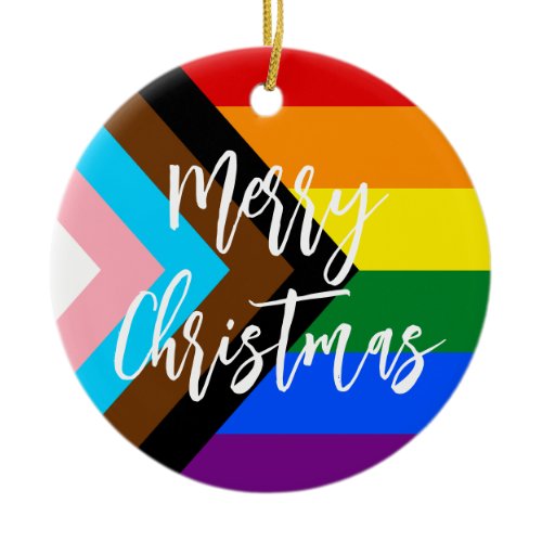 LGBT Progress Pride Rainbow Personalized Christmas Ceramic Ornament