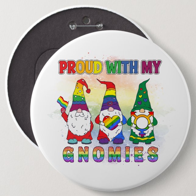 LGBT Proud With My Gnomies Button (Front & Back)
