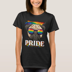 LGBT Pug Gay Pride LGBTQ Rainbow Flag Sunglasses E T-Shirt
