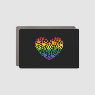 LGBT Q Dog Paw Print Gay Pride Rainbow Heart Car Magnet