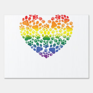 LGBT-Q Dog Paw Print Gay Pride Rainbow Heart Men W Sign