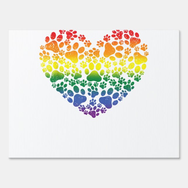 LGBT-Q Dog Paw Print Gay Pride Rainbow Heart Men W Sign (Front)