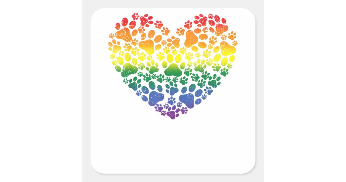 LGBT-Q Dog Paw Print Gay Pride Rainbow Heart Men W Square Sticker | Zazzle