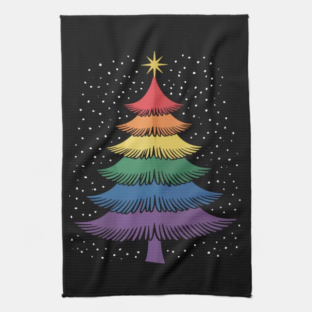 LGBT-Q Pride Christmas Tree Pajama Rainbow Flag Kitchen Towel (Vertical)
