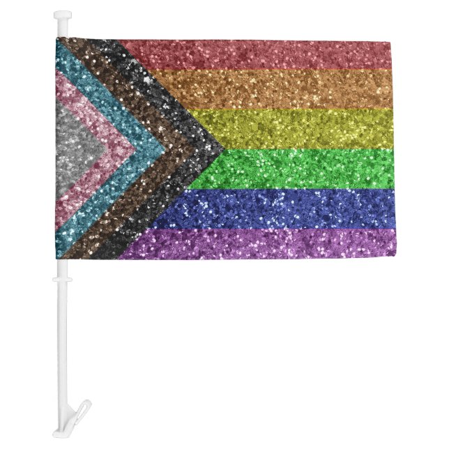LGBT Queer Rainbow Glitter Trans BIPOC Gay Pride Car Flag (Front)