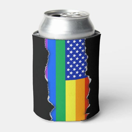 LGBT Rainbow American Flag Can Cooler