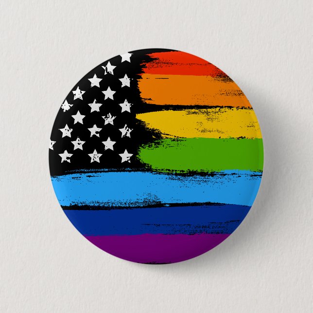 LGBT Rainbow American Pride Flag Button (Front)