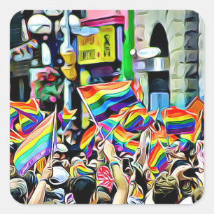 LGBT Rainbow and American Flags Protest  Stickers