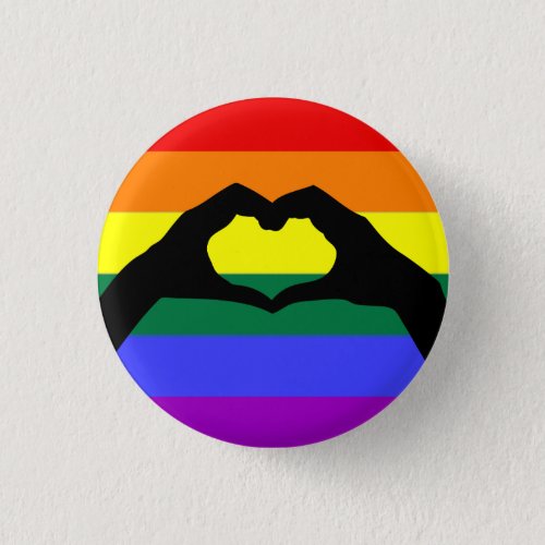 LGBT Rainbow and Heart Hand Silhouette Button