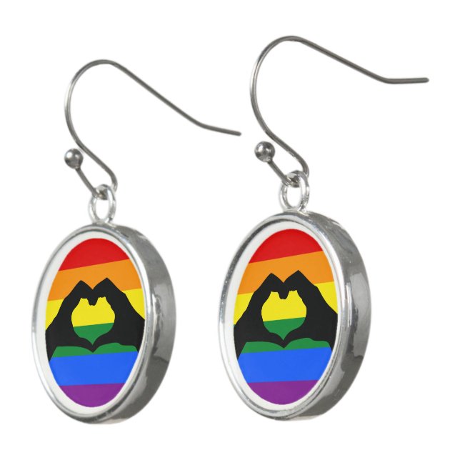 LGBT Rainbow and Heart Hand Silhouette Earrings (Angled)
