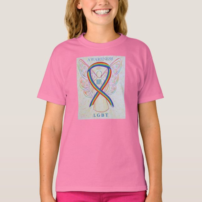 LGBT Rainbow Awareness Ribbon Angel Custom Shirt (Front)