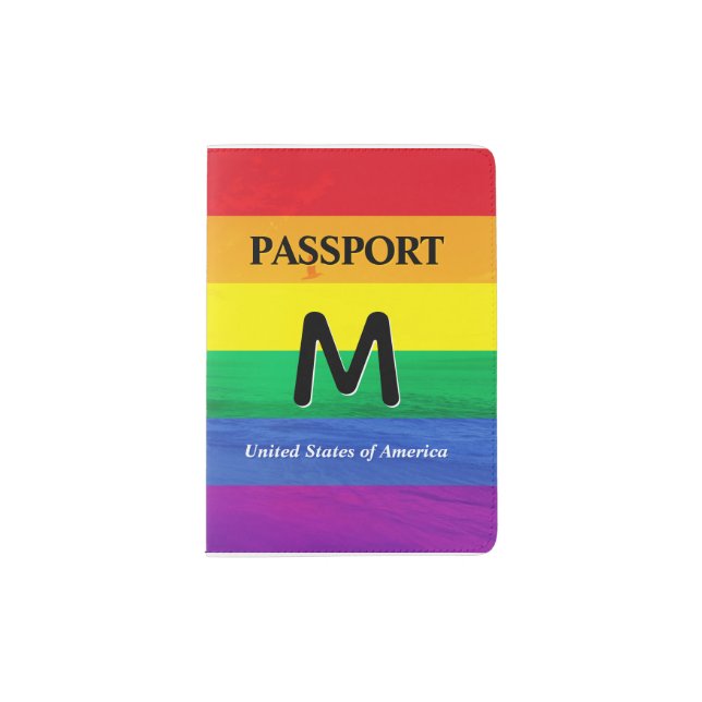 LGBT Rainbow Beach Monogram Personalized Passport Holder (Front)