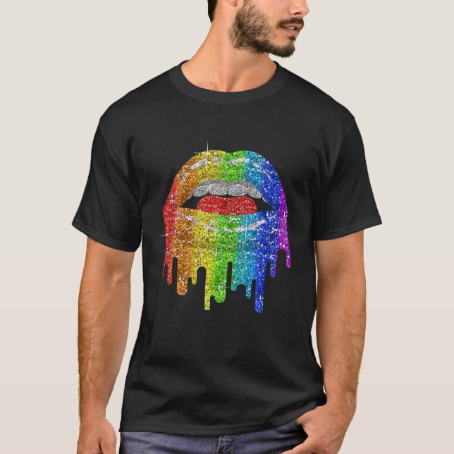 LGBT Rainbow Bling LGBT Lips Pride Gay Bisexual Le T-Shirt (Front)