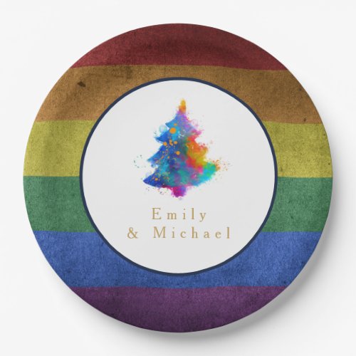 LGBT Rainbow Christmas Tree Custom Gay Pride Flag Paper Plates