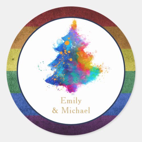 LGBT Rainbow Christmas Tree Event Personalized Classic Round Sticker