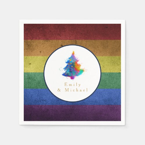 LGBT Rainbow Christmas Tree Party Gay Pride Flag Napkins