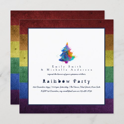 LGBT Rainbow Christmas Tree Party Gay Pride Invitation
