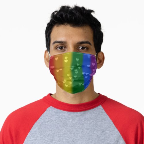 LGBT Rainbow Color with Cute Hearts Pattern Pride Adult Cloth Face Mask