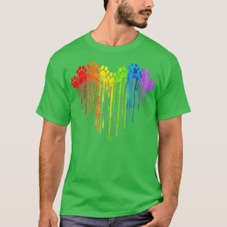 LGBT Rainbow Dog Heart Paws Cute Lesbian Gay Dog L T-Shirt