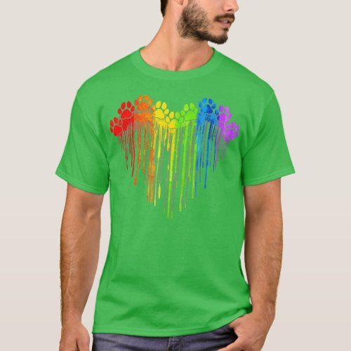 LGBT Rainbow Dog Heart Paws Cute Lesbian Gay Dog L T_Shirt