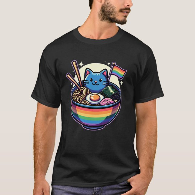 LGBT Rainbow Flag Cats Ramen Gay Pride Month Cat L T-Shirt (Front)