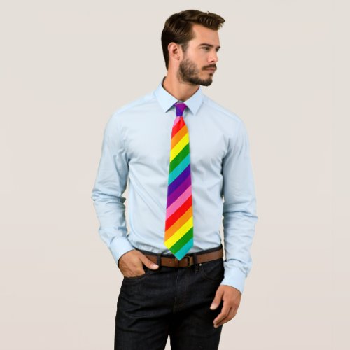 LGBT Rainbow Flag Colors Striped Pattern Colorful Neck Tie