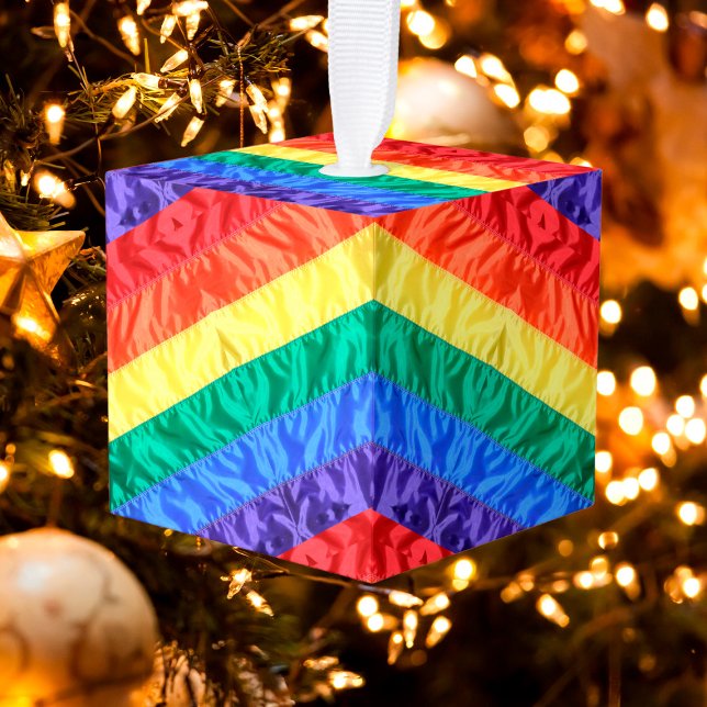 LGBT Rainbow Flag Gay Pride Flag Custom Text Retro Cube Ornament (Creator Uploaded)
