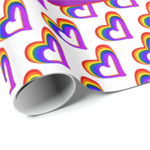 LGBT Rainbow Flag Heart Pattern Colorful Gay Pride Wrapping Paper