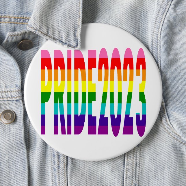 LGBT Rainbow Flag Original 8 Stripes Pride 2023 Button (In Situ)