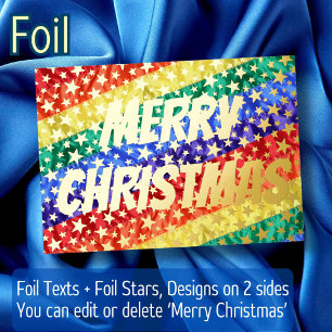 LGBT rainbow flag star Merry Christmas modern chic Foil Holiday Card