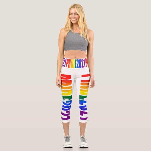 LGBT Rainbow Flag Text Gay Pride 2021 LGBTQ Capri Leggings